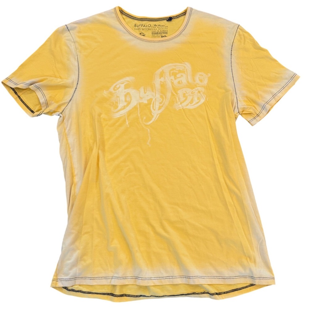 Buffalo David Bitton Mens Yellow Graphic Logo T-Shirt Large Tri-Blend Distressed